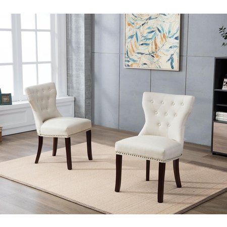 KD CUNA Mid Back Button-Tufted Fabric Dining Side Chair, Beige - Set of 2 KD2234665